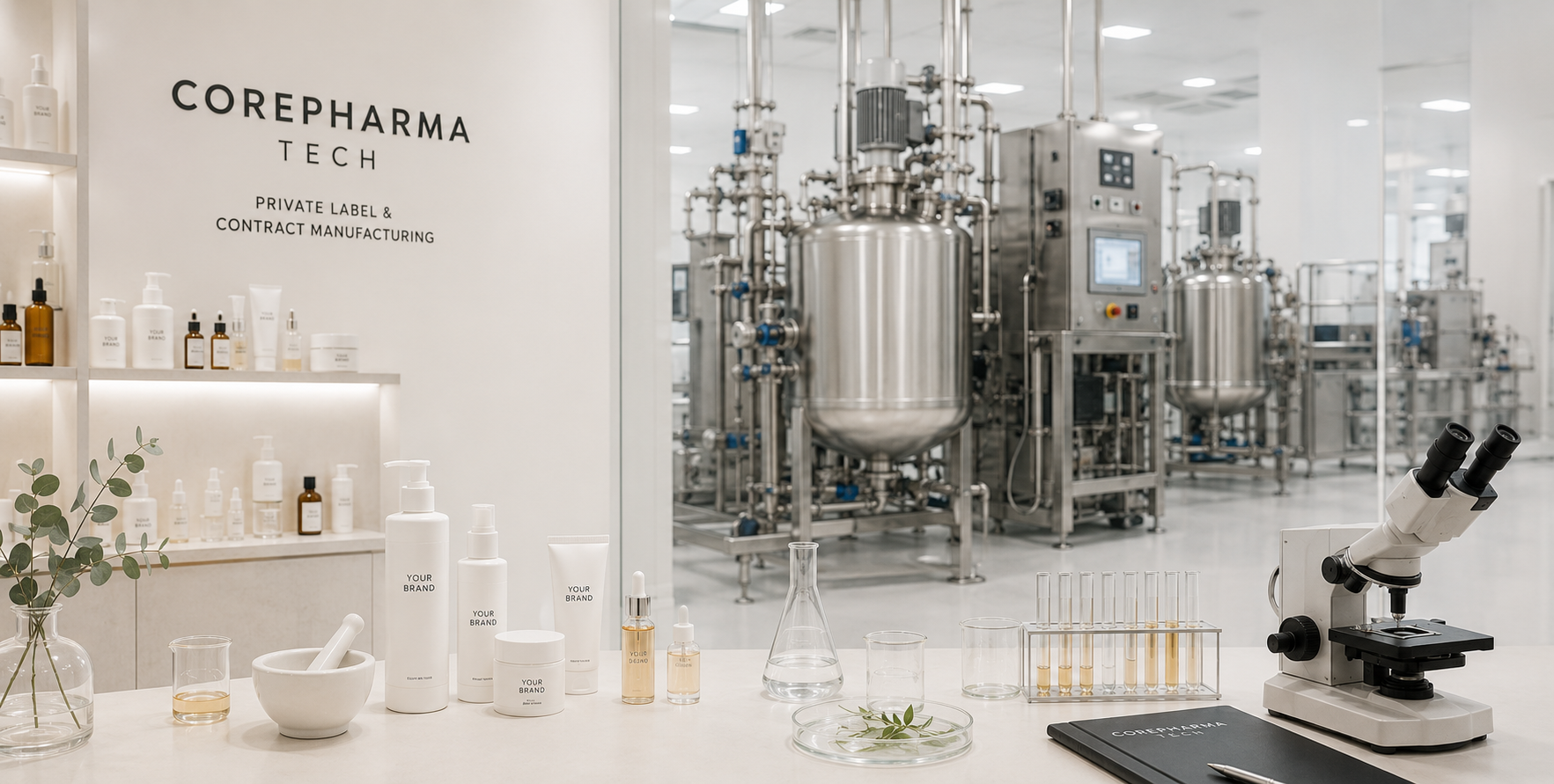 Zaplecze produkcyjne CorePharma Tech - linia, R&D, kontrola jakości